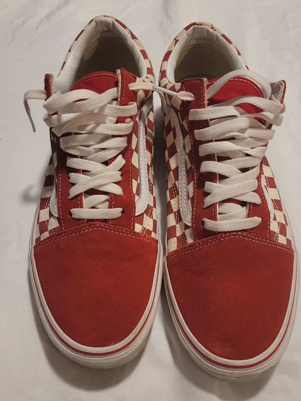 Vans Old Skool Red and Cream Checkerboard Sneakers